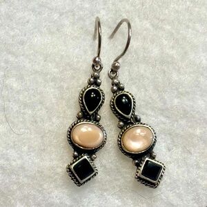 Vintage Sterling Silver 925 Onyx Mother of Pearl Earrings Southwestern